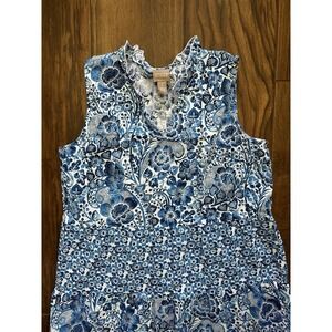 WOMENS CHICOS BLUE FLORAL SLEEVELESS STRETCH JERSEY V-NECK CASUAL DRESS Size 1